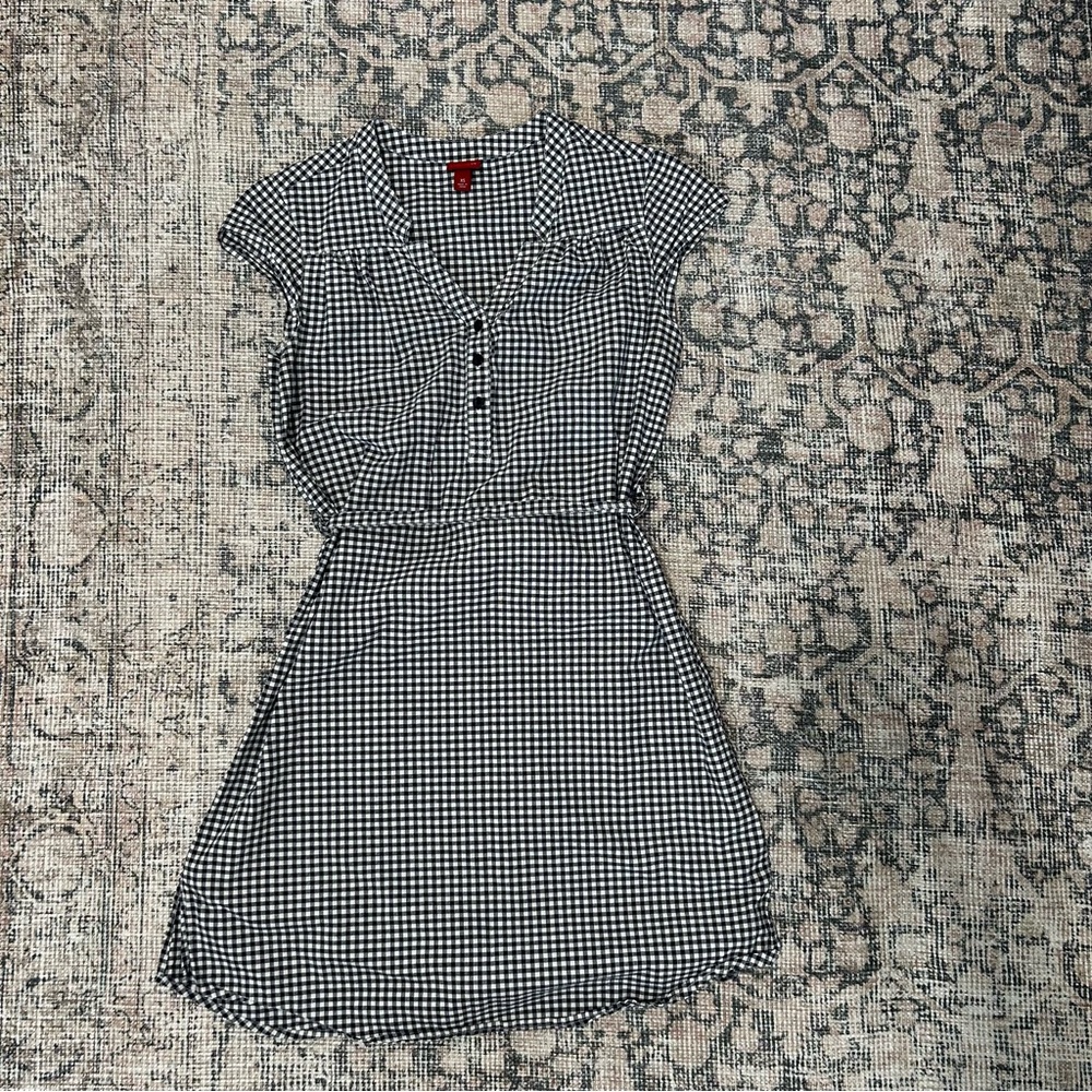 Navy & white Gingham Mini Dress with tie